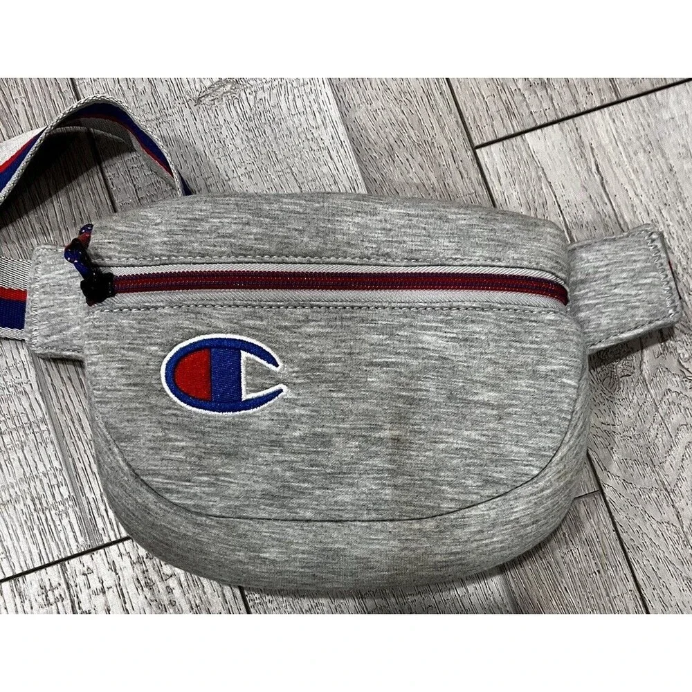 Champion Waist Bag Black Fanny Pack Crossbody Logo Adjustable Wide Strap Grey